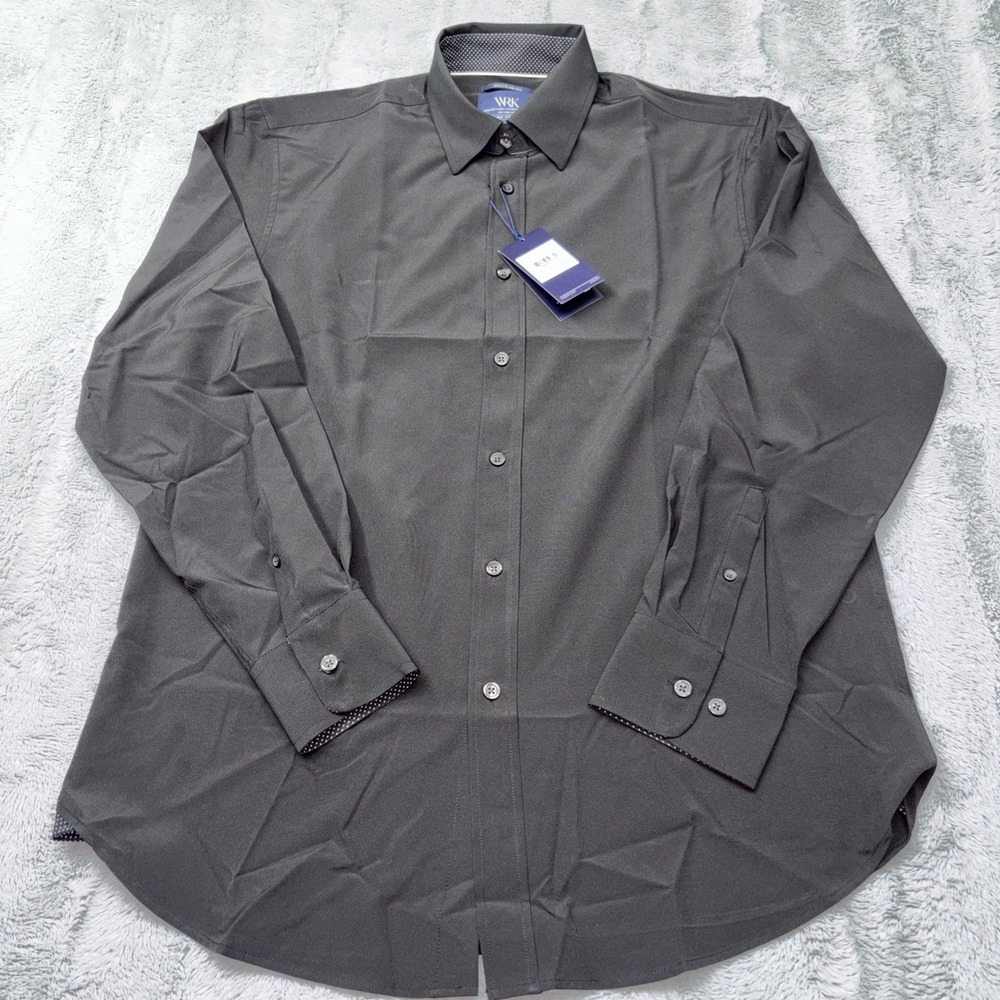 WRK 4 Way Stretch Dress Shirt Black 16 Regular Fit NWT
